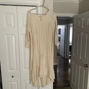 Reba Cream A-Line Long-Sleeve Midi Dress